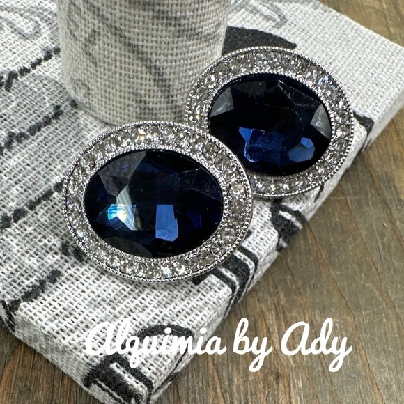 Alquimia Jewelry - JEWEL TONE BIG SAPPHIRE COLOR CRYSTAL CLIP ON PAVE STUDS EARRINGS